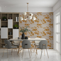 Hand-painted Golden Leaf Whisper Wallpaper leaf texture graphic.