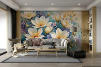 The colors are a soft, muted palette, with a warm, golden light filtering through.
