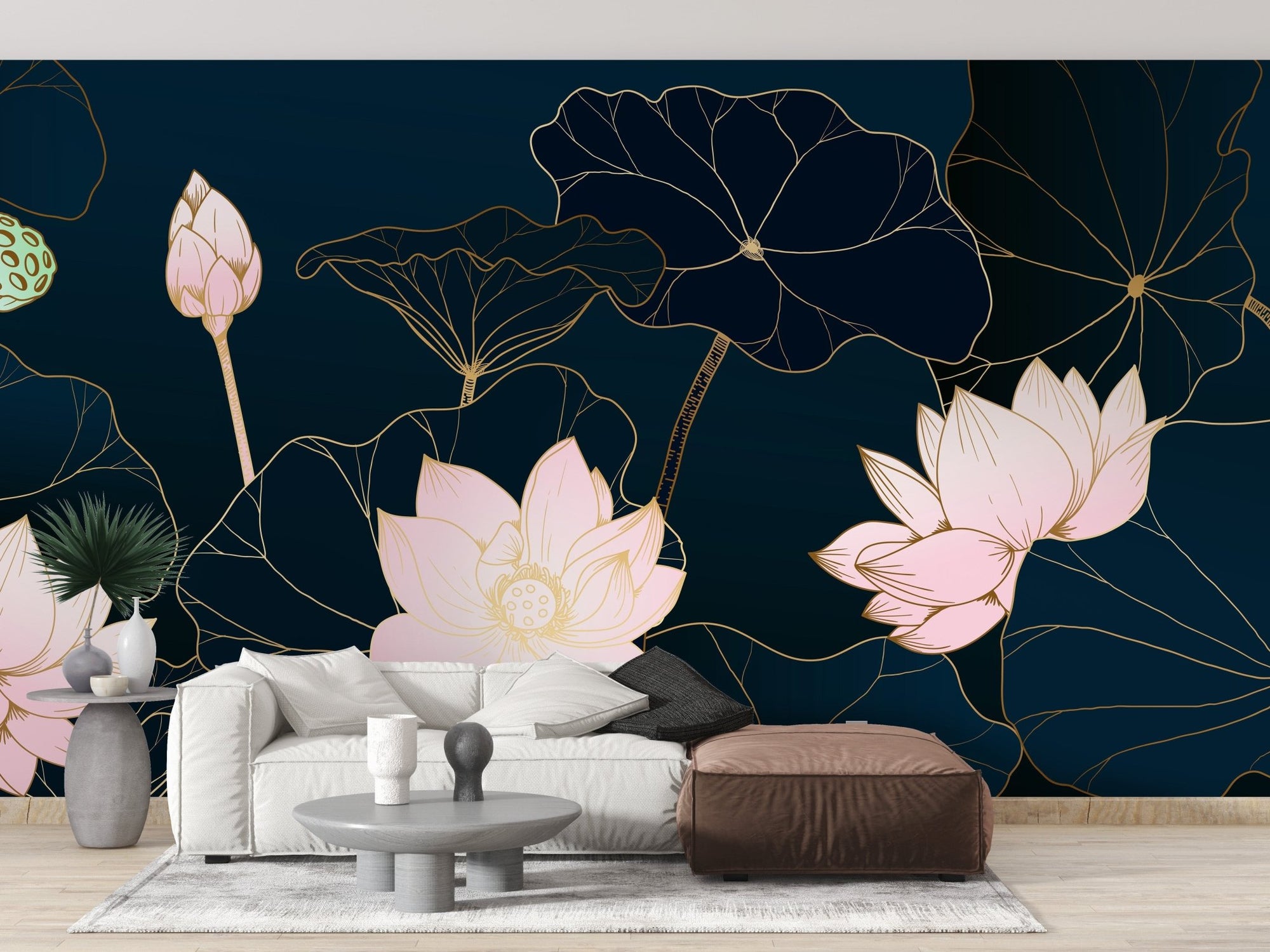 Golden lotus wallpaper mural for elegant interiors A637