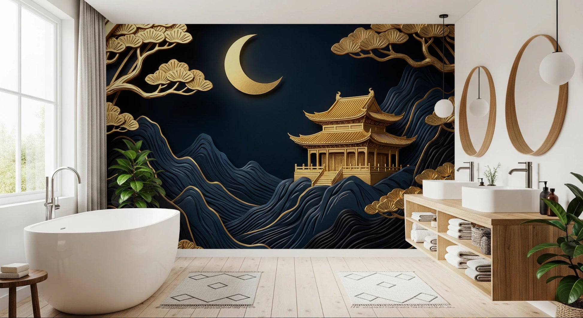 Aesthetic mountain landscape wall mural for flats.