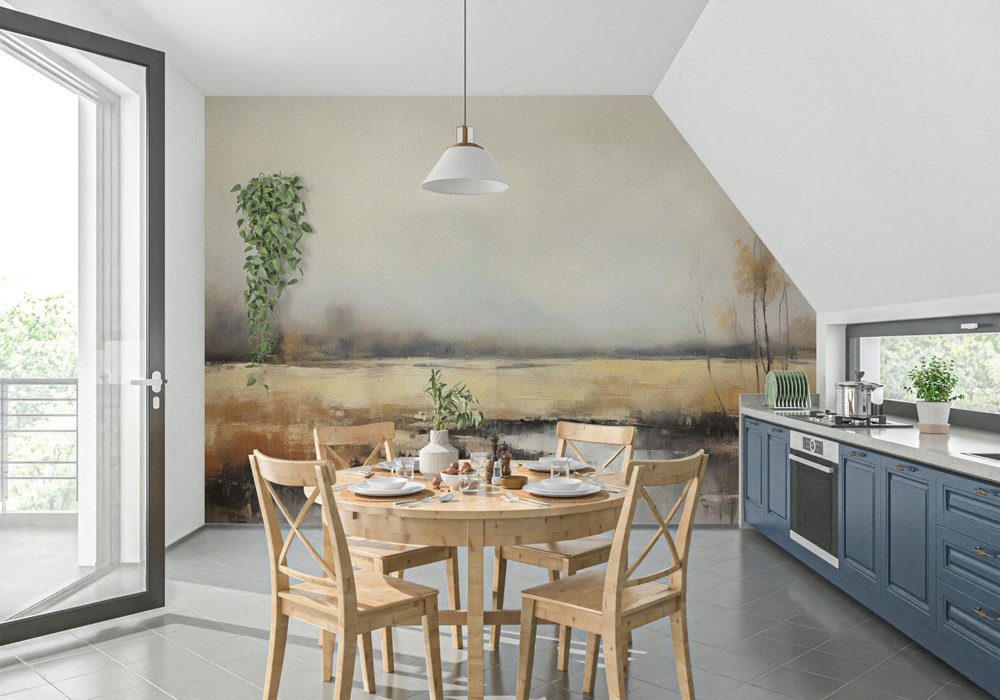 A graceful subtle pattern wall mural in warm, golden tones.
