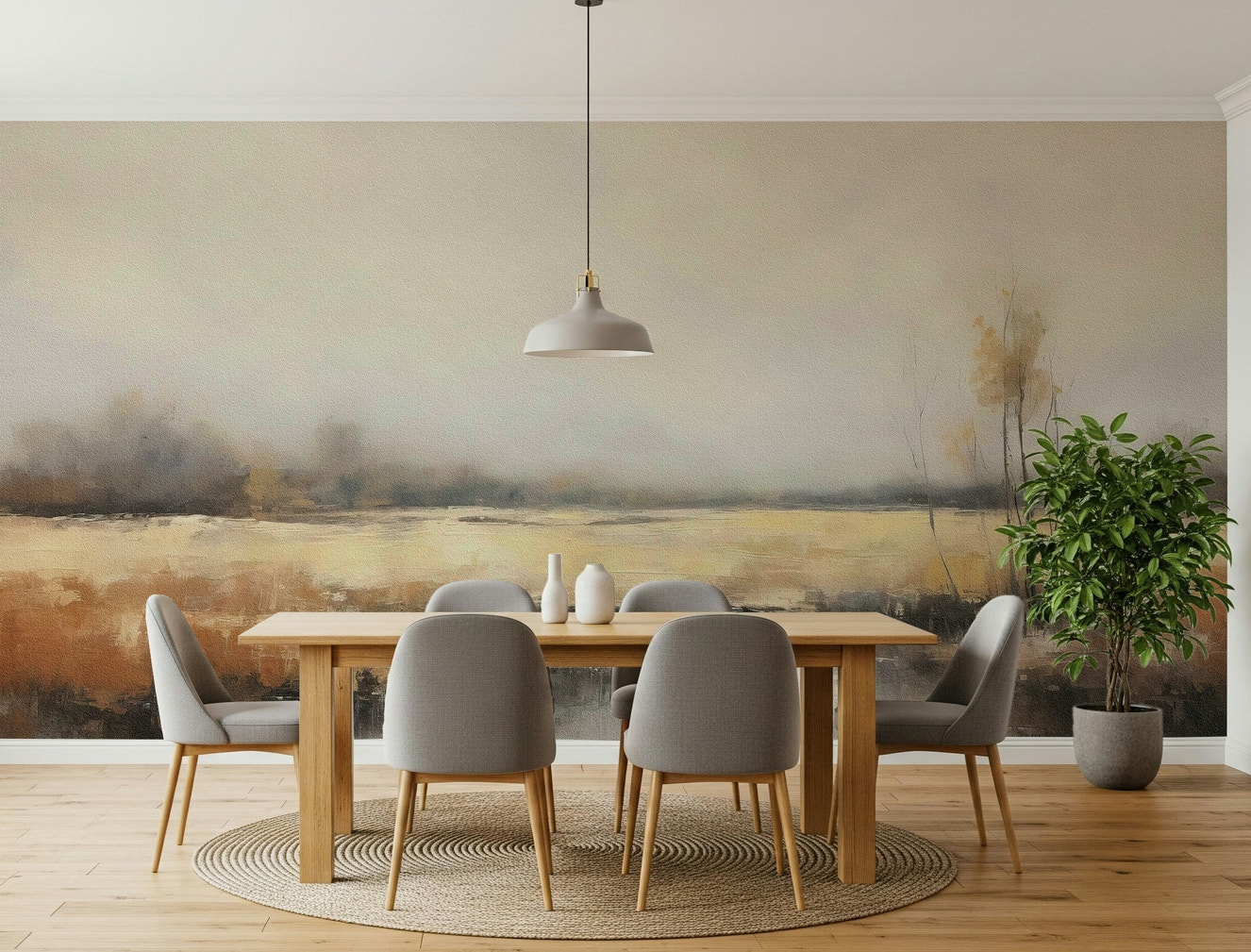 A beautiful golden marsh wallpaper mural with subtle, sunlit reeds.
