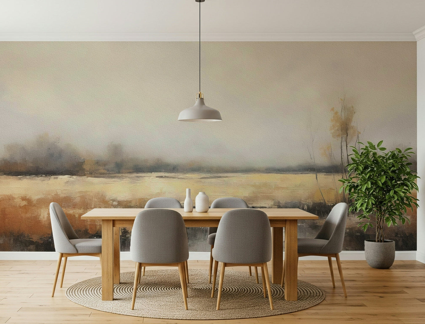 A beautiful golden marsh wallpaper mural with subtle, sunlit reeds.