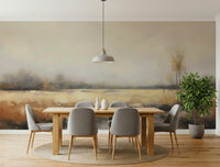 A beautiful golden marsh wallpaper mural with subtle, sunlit reeds.