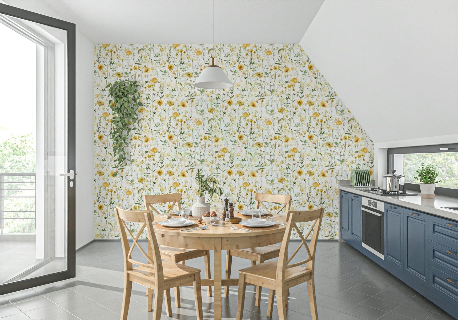 Golden Meadow Blooms wallpaper for bedroom, warm yellow hues