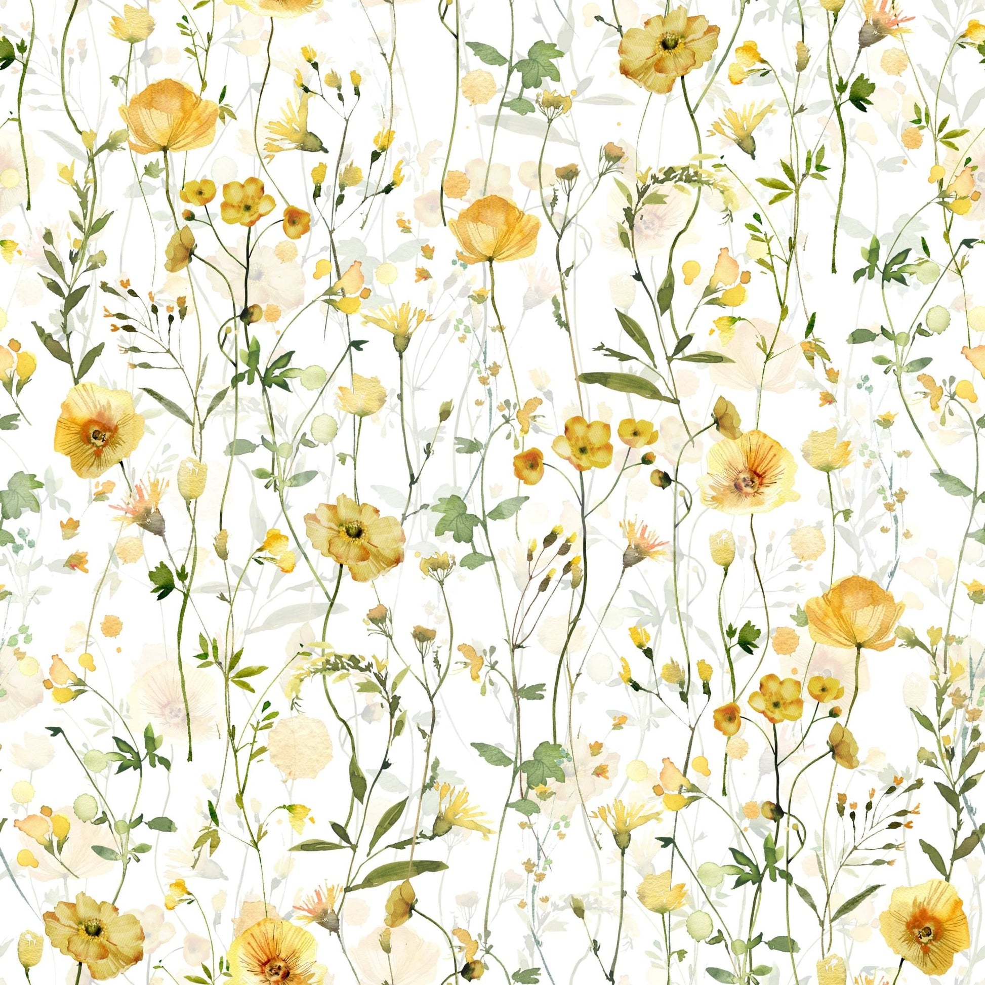 Watercolor Golden Meadow Blooms wallpaper for walls, bright yellow flowers
