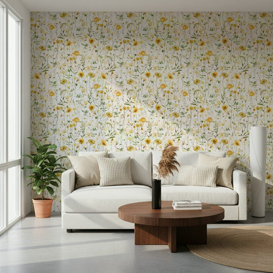 Contemporary Golden Meadow Blooms wall paper, elegant floral design, GD7176