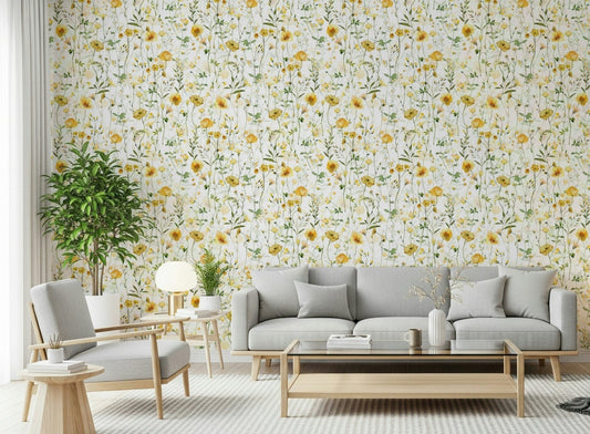 Yellow blossom wallpaper, Golden Meadow Blooms, fine art style