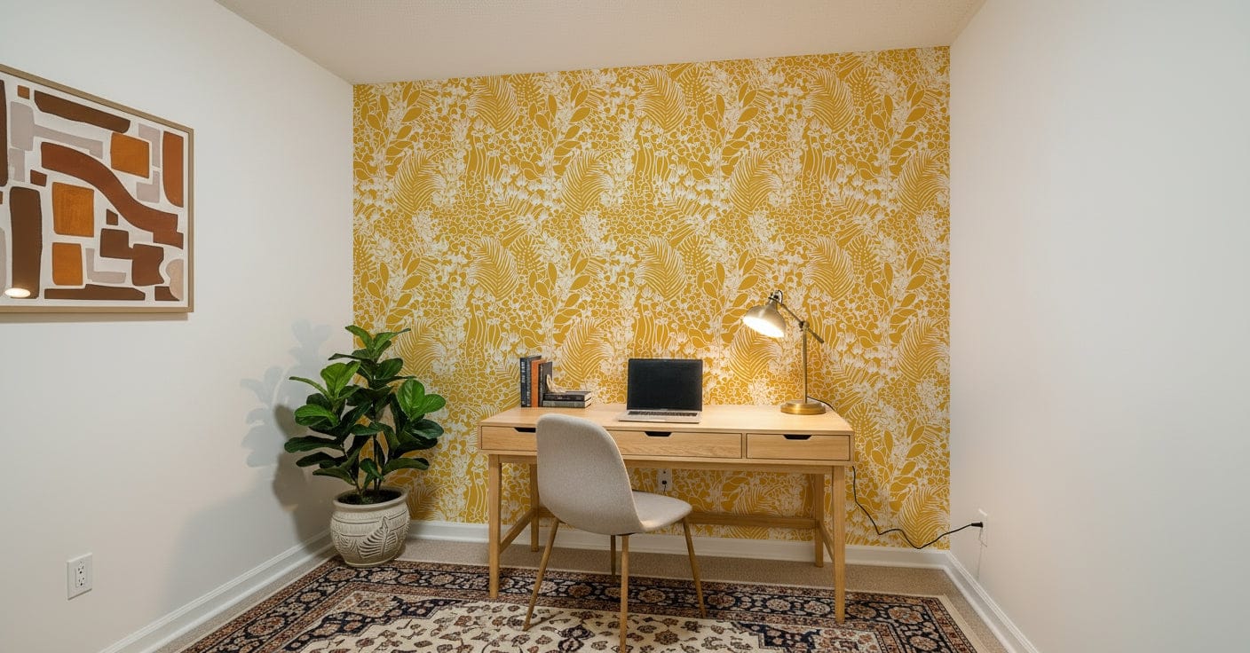 Geometric Forest style layout in a Golden Meadow Dream wall mural., GD7849
