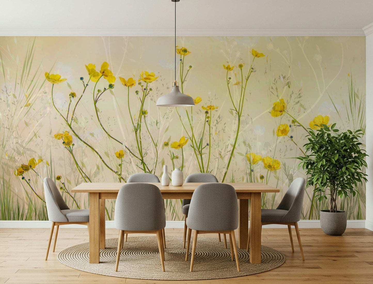 A serene rural landscape wall mural for your decor.