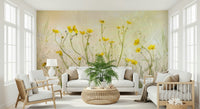 A peaceful open country mural on decorative wallpaper.