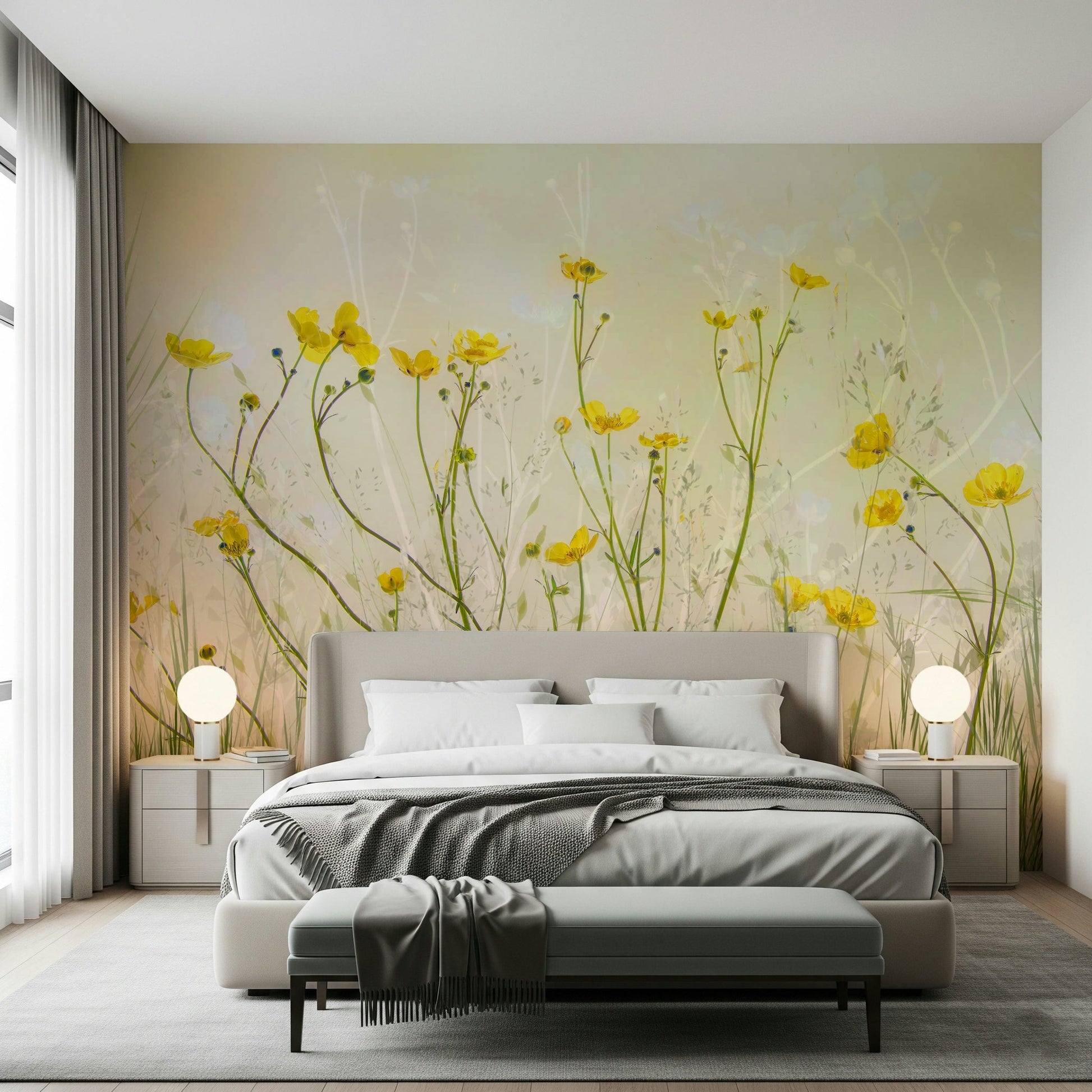A graceful subtle grass wall mural in warm, natural tones.