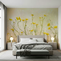 A graceful subtle grass wall mural in warm, natural tones.