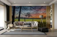 The sky is a mix of soft colors, like yellow, orange, and pink.

