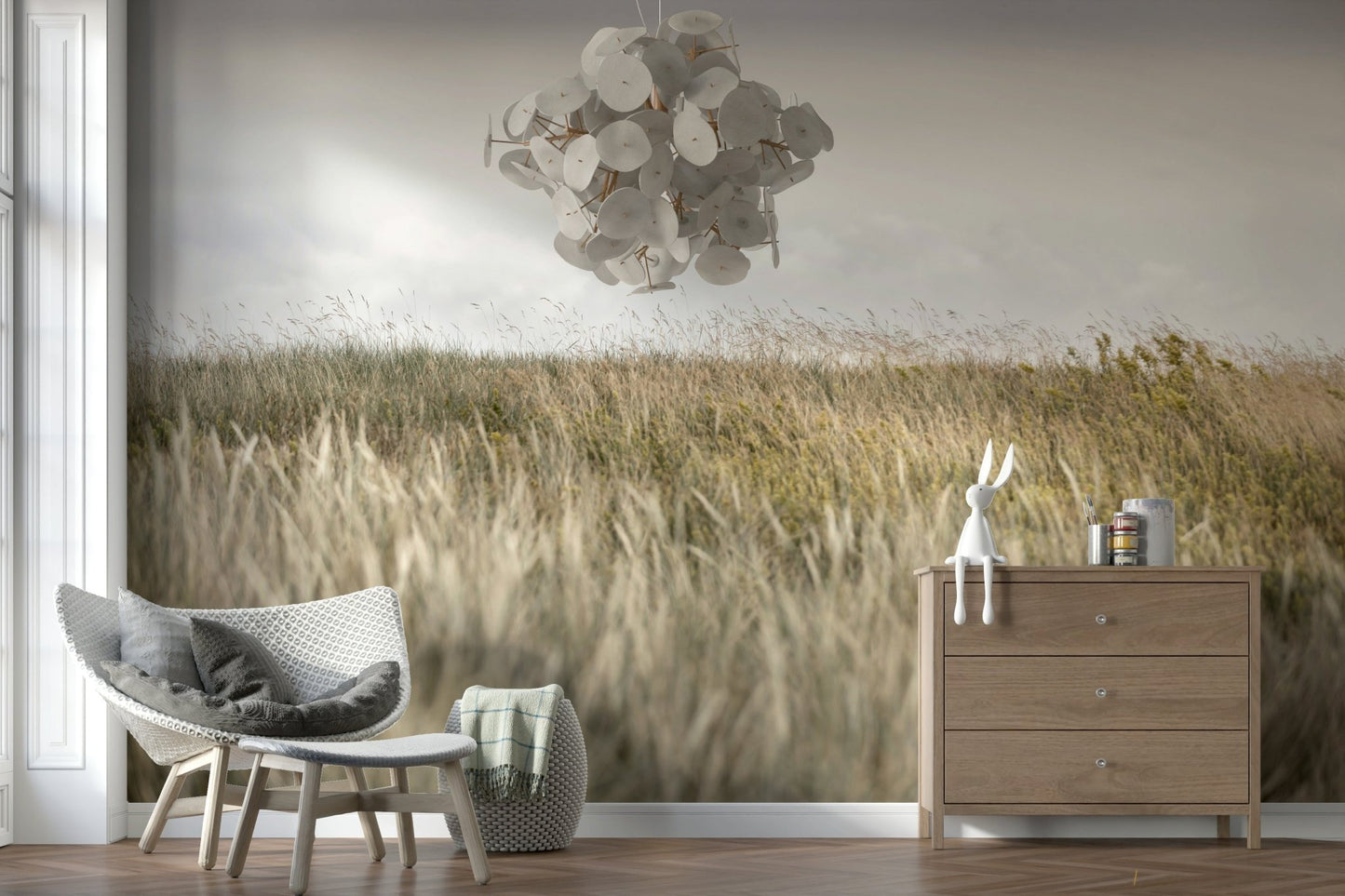 A beautiful golden meadow wallpaper mural of a sunlit field.