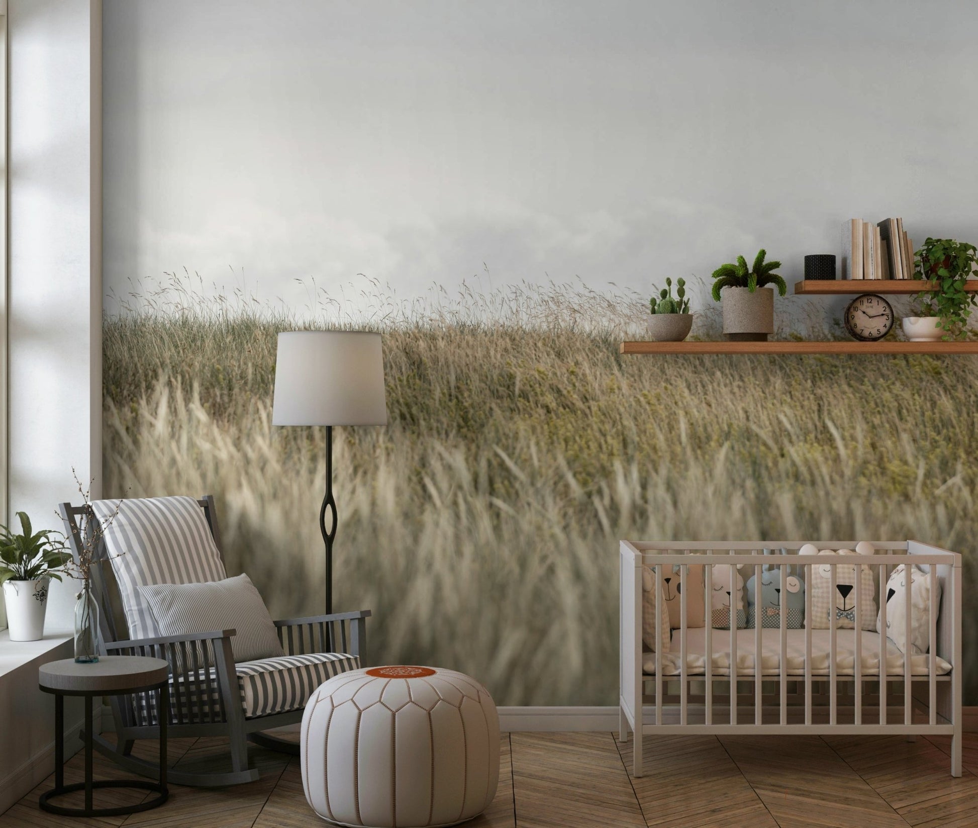 A graceful subtle pattern wall mural in warm, golden tones.