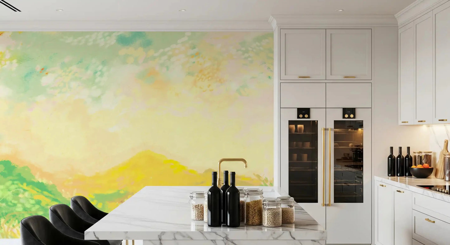 Down a quiet Kitchen and dining, this charcoal strokes wall mural lends painterly ease.GD9594