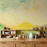 Sunlit kitchen-dining areas borrow a quiet glow from this whispering meadow wall mural.GD9594