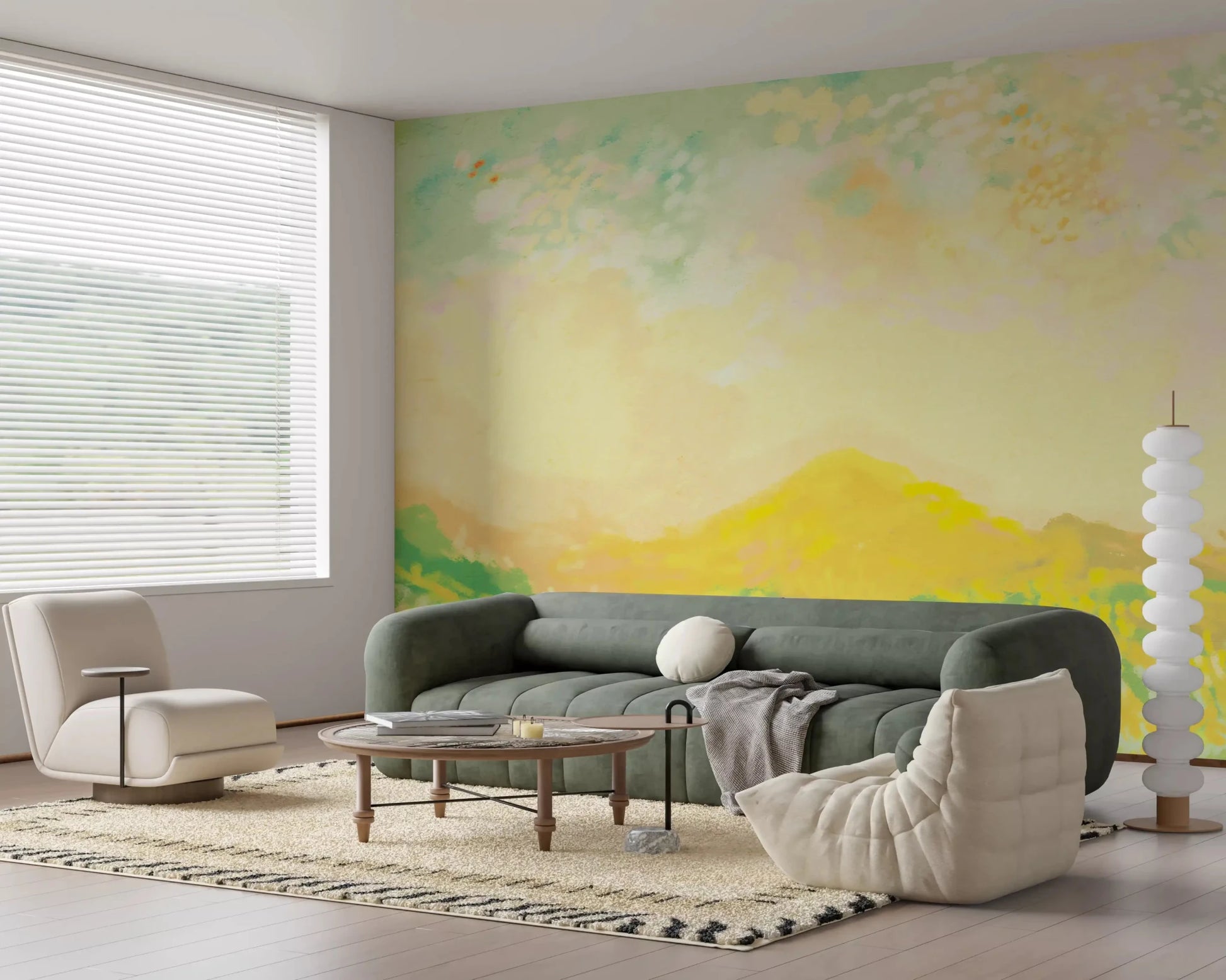 When light fills a living room, this golden meadow whispers wall mural feels alive. GD9594