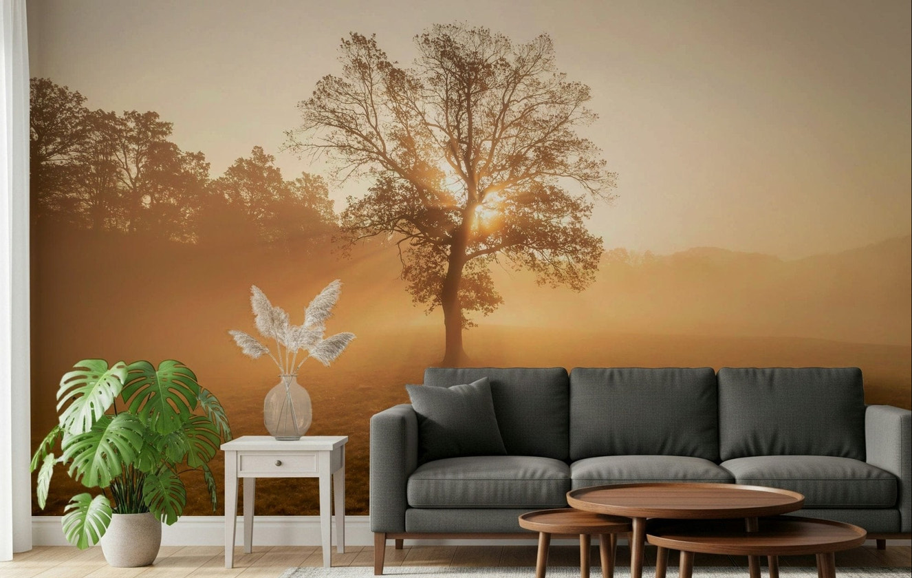 Nature inspired Golden Mist Tree, large peaceful landscape print.