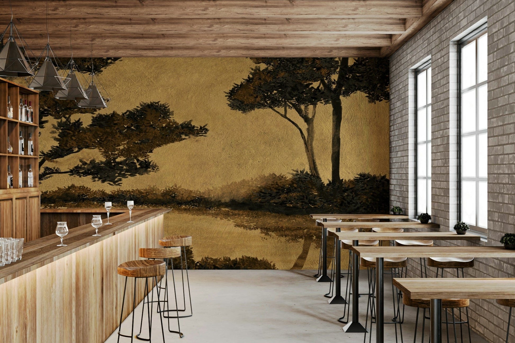 A calming underwater design wallpaper mural that defines a space.