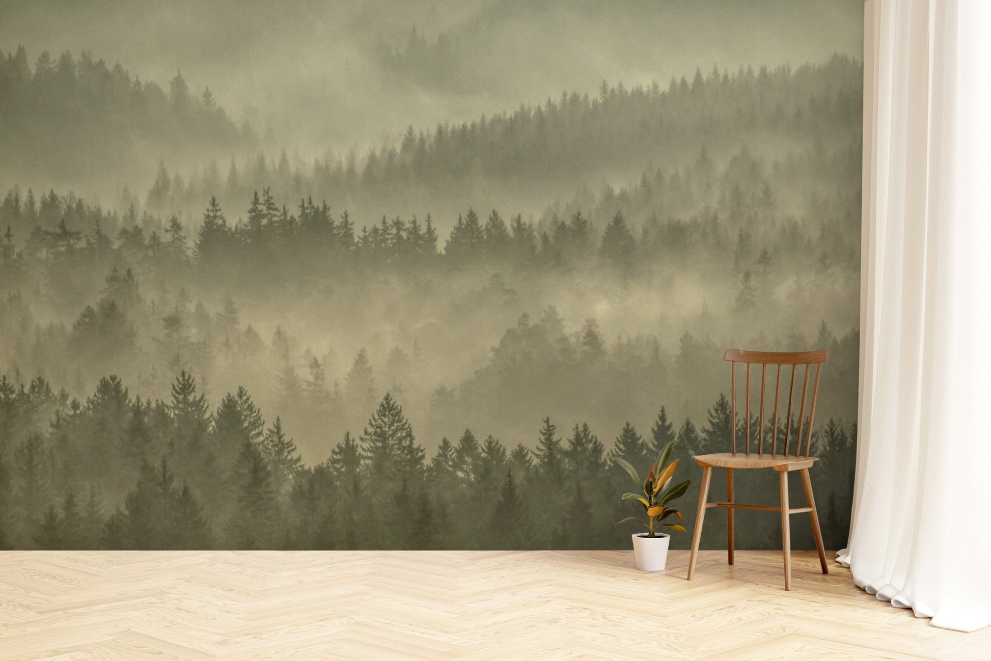 Soft golden misty forest wall covering
 D304