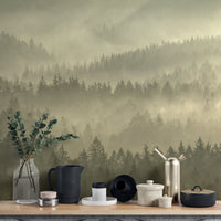 Peaceful golden misty forest wall mural D304
