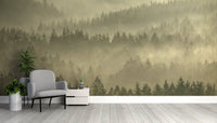 Layered misty forest wallpaper in gold D304
