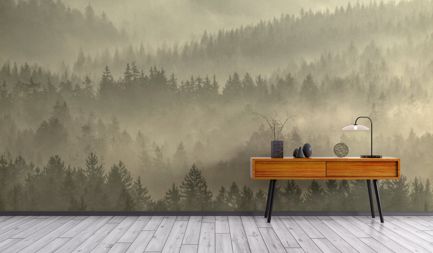 Misty forest landscape wallpaper in gold
 D304