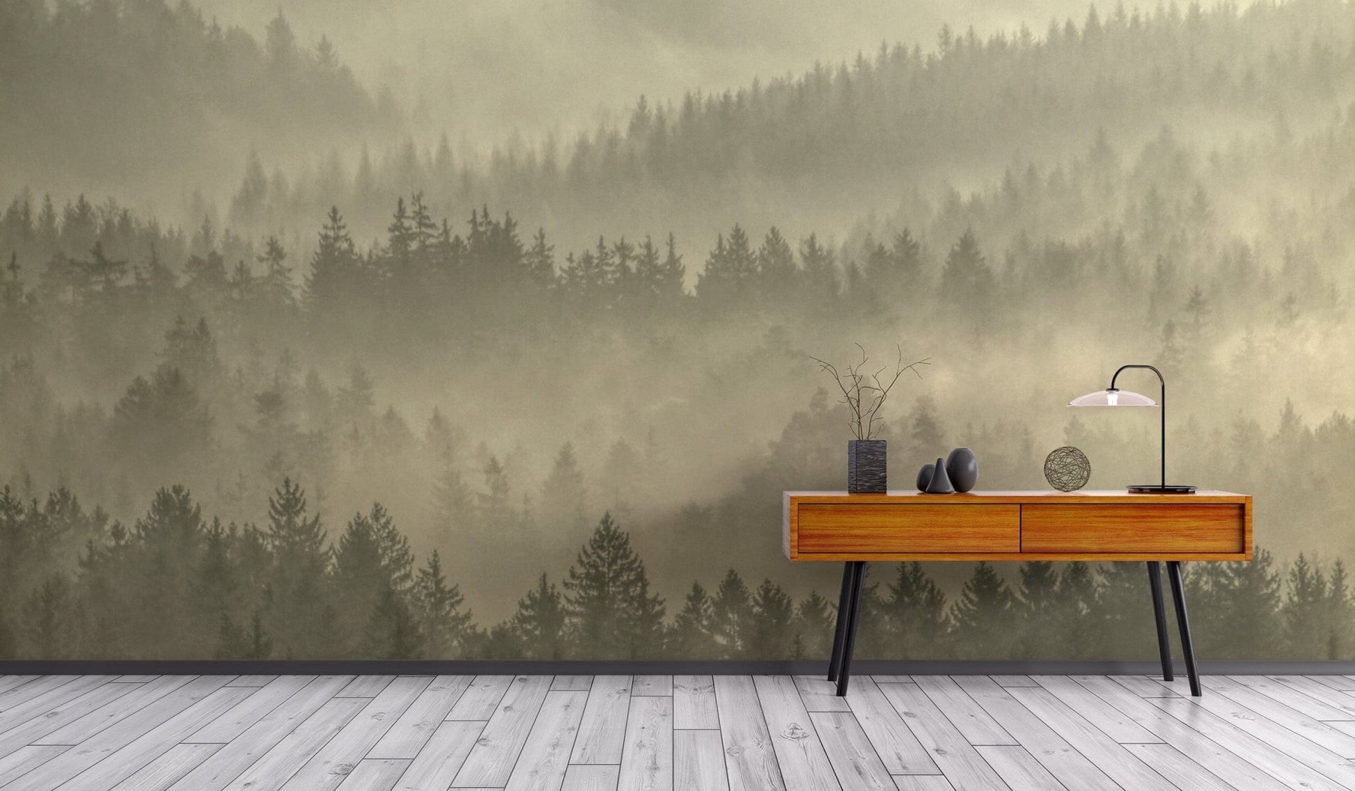 Misty forest landscape wallpaper in gold
 D304