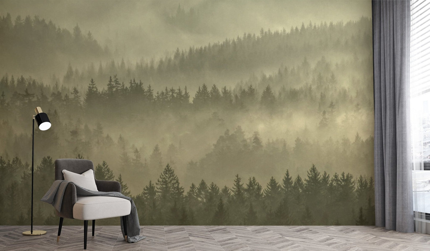 Foggy golden forest wallpaper for rooms
 D304