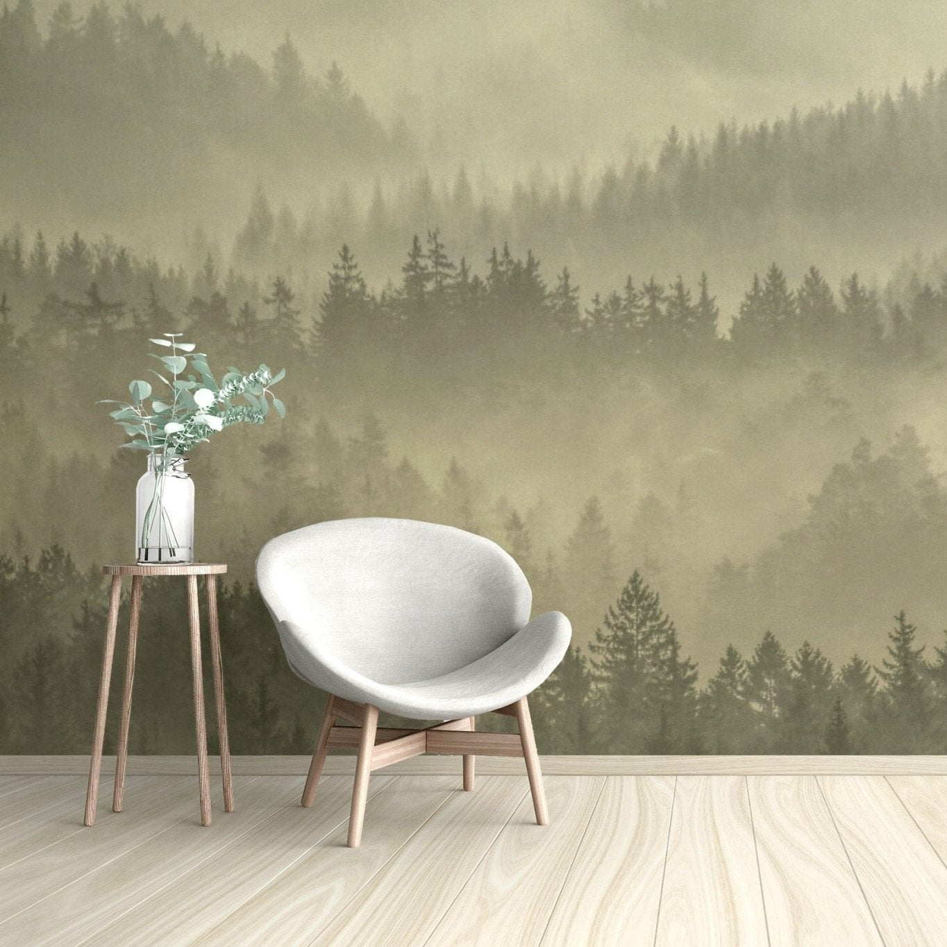 Nature-inspired golden misty forest wallpaper D304
