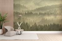 Golden hued misty forest wallpaper style D304
