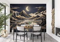 Golden Moon Over Layered Peaks Wall Mural