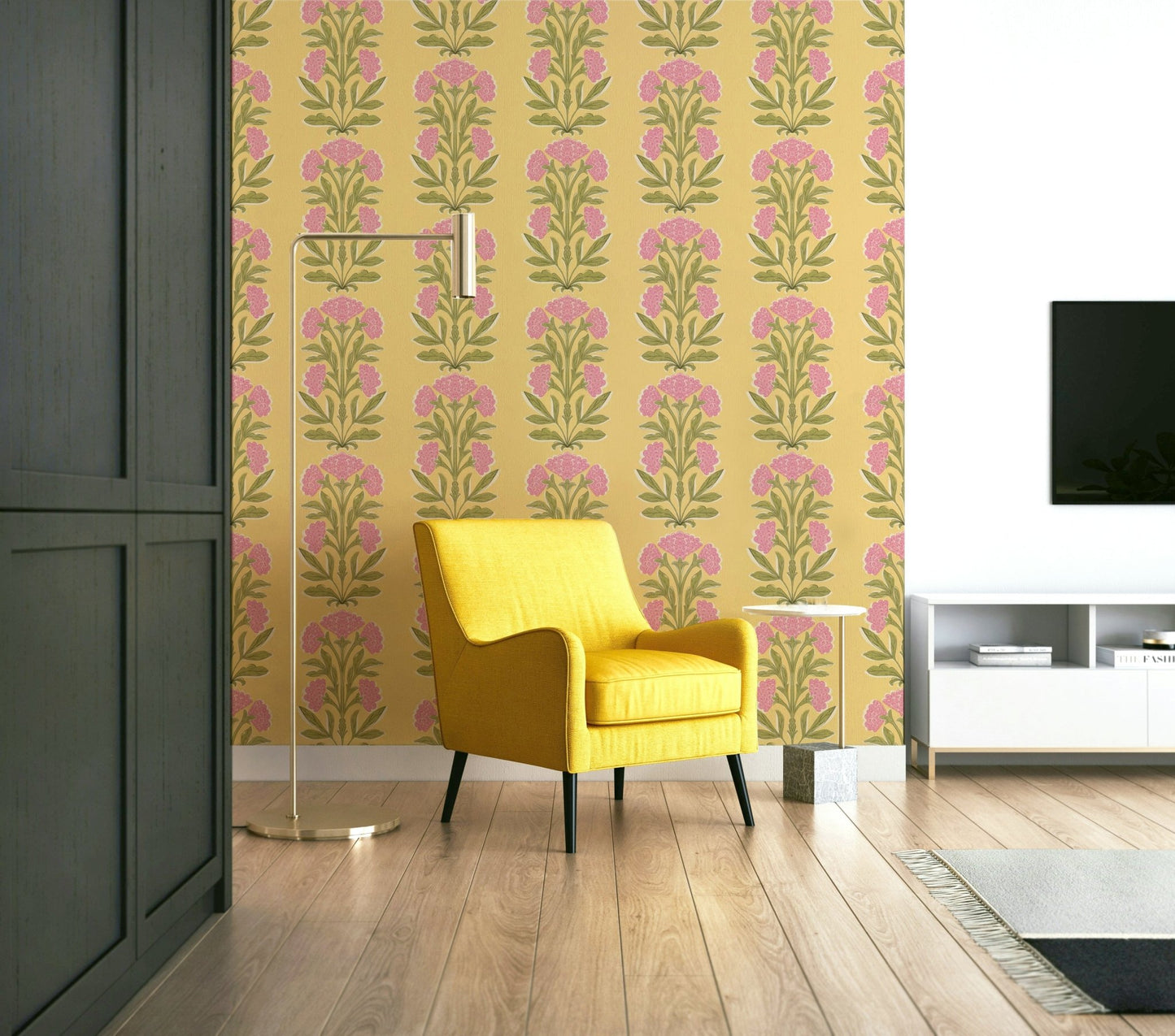 The floral shapes are a central focus of the image.

