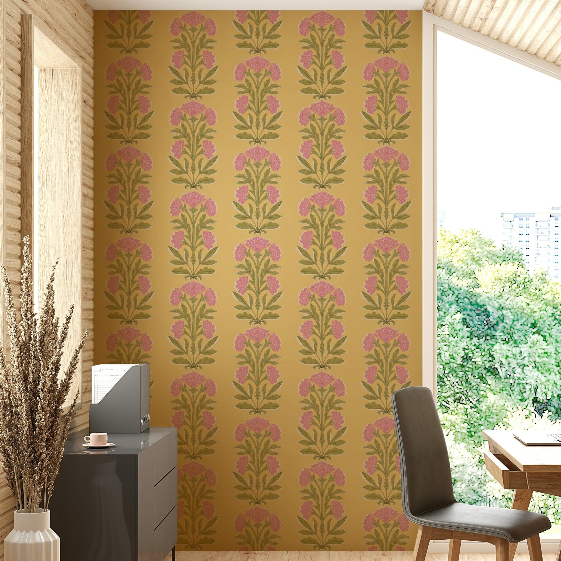 The image has a soft, painted look with a metallic sheen.

