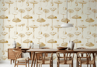 Sketchbook wallpaper with Golden Mushroom repeat and soft tones, GD9337