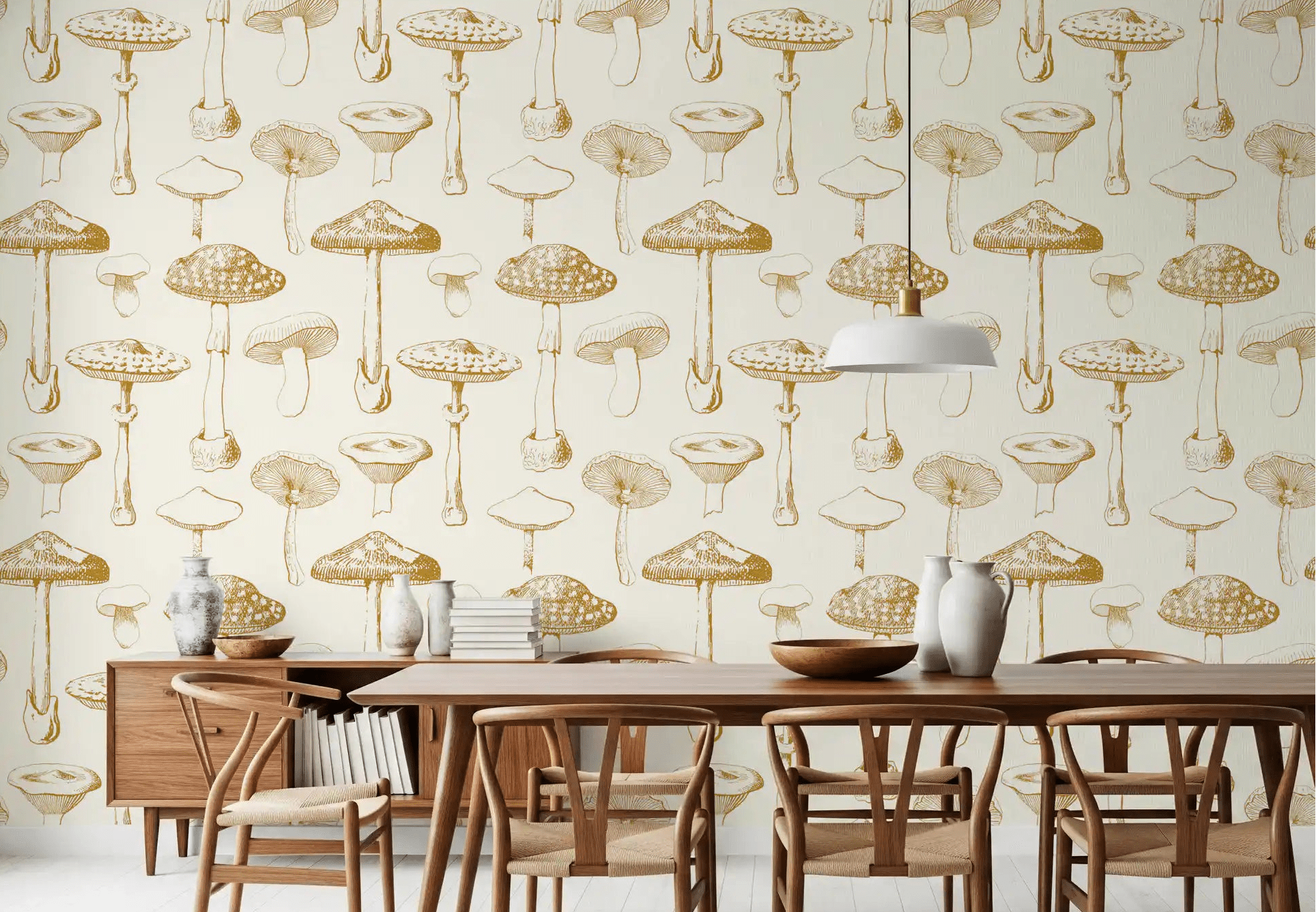 Sketchbook wallpaper with Golden Mushroom repeat and soft tones, GD9337
