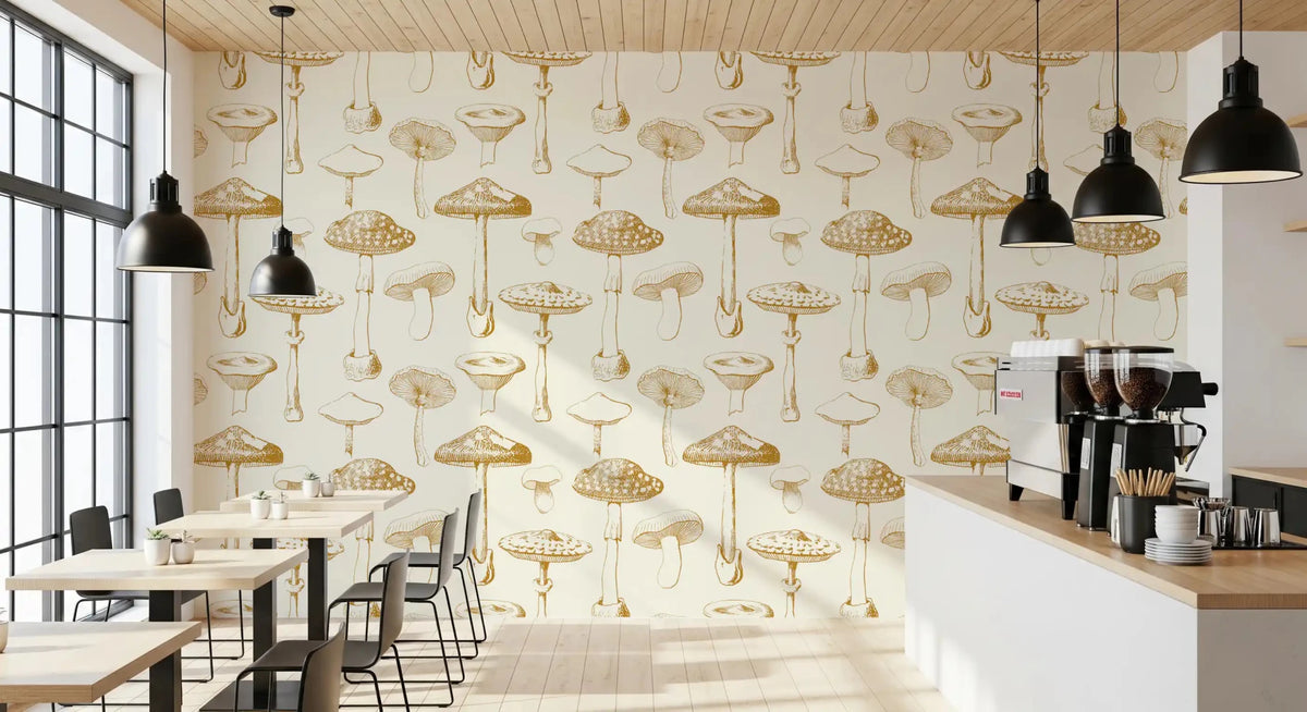 Golden Mushroom Sketchbook wallpaper with vintage drawn fungi, GD9337