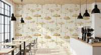 Golden Mushroom Sketchbook wallpaper with vintage drawn fungi, GD9337