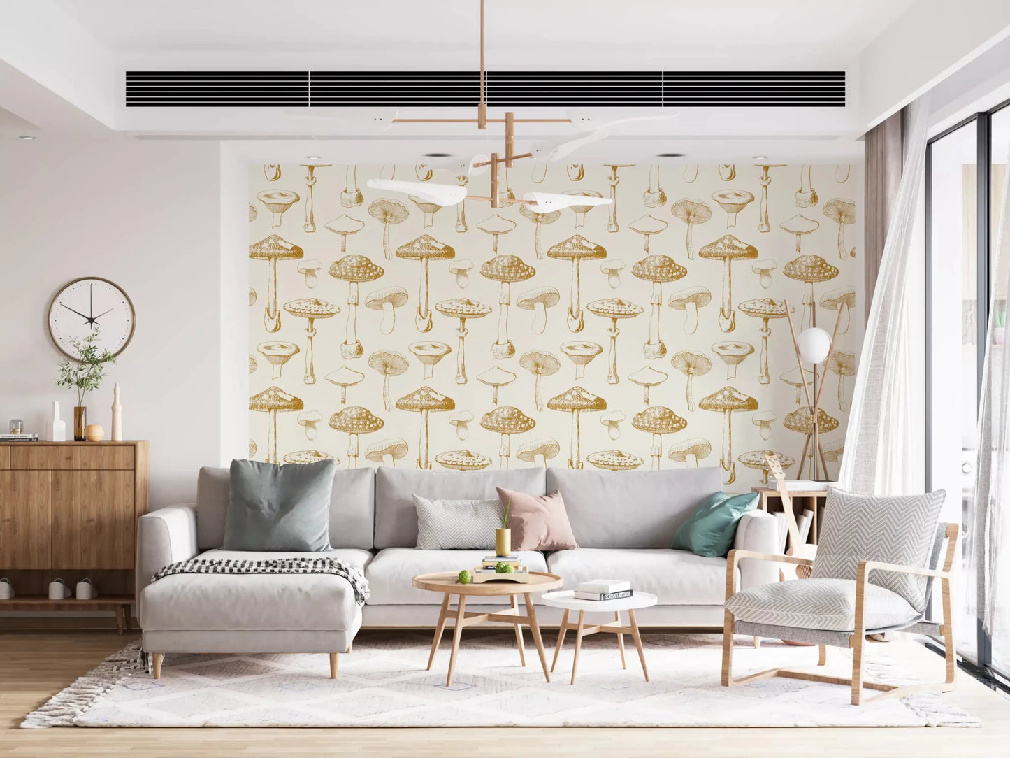 Mushroom Sketchbook wallpaper in hallway with soft sepia detail, GD9337