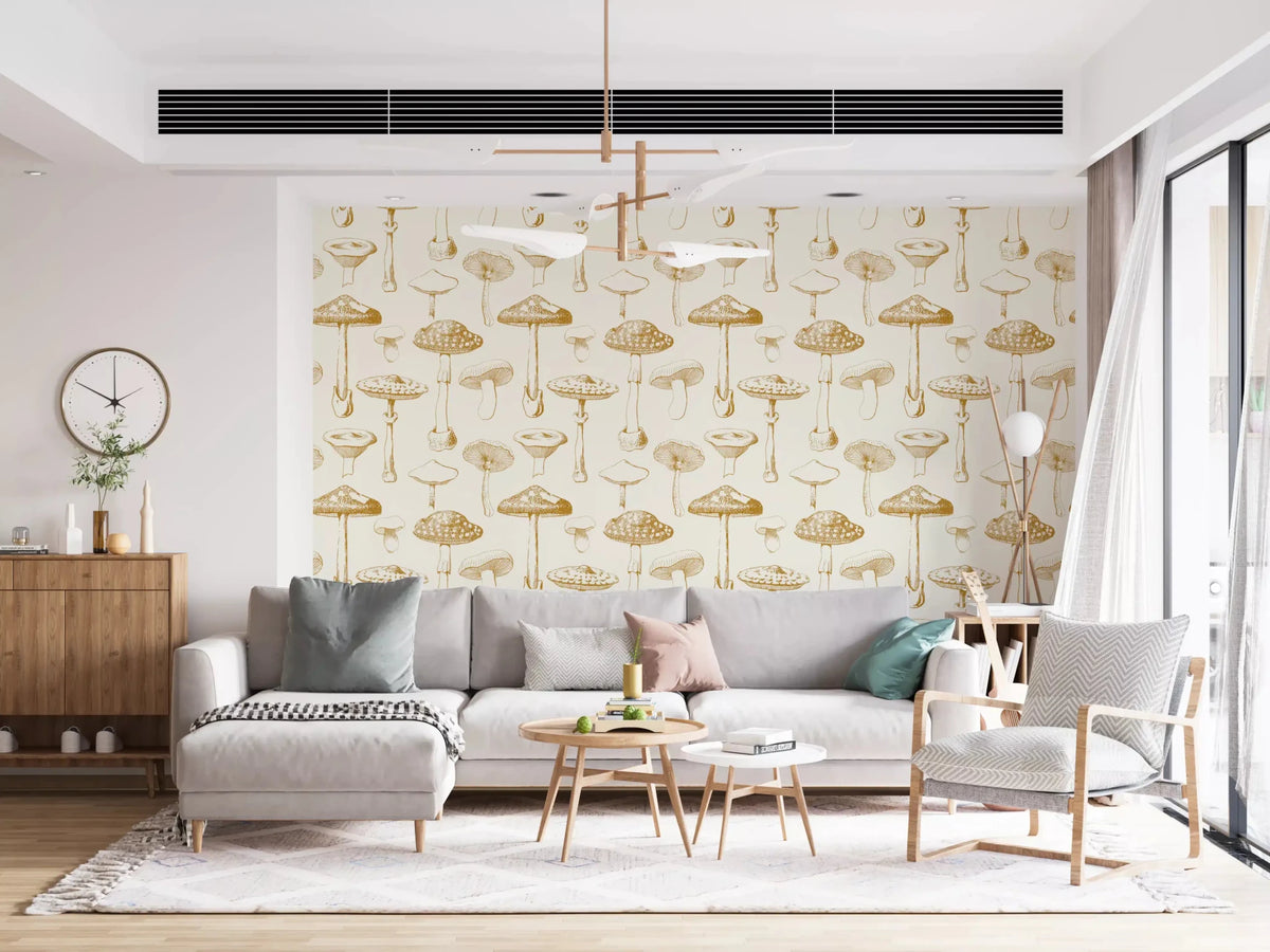 Mushroom Sketchbook wallpaper in hallway with soft sepia detail, GD9337