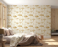 Mushroom wallpaper with Golden Sketchbook pattern and cream base, GD9337