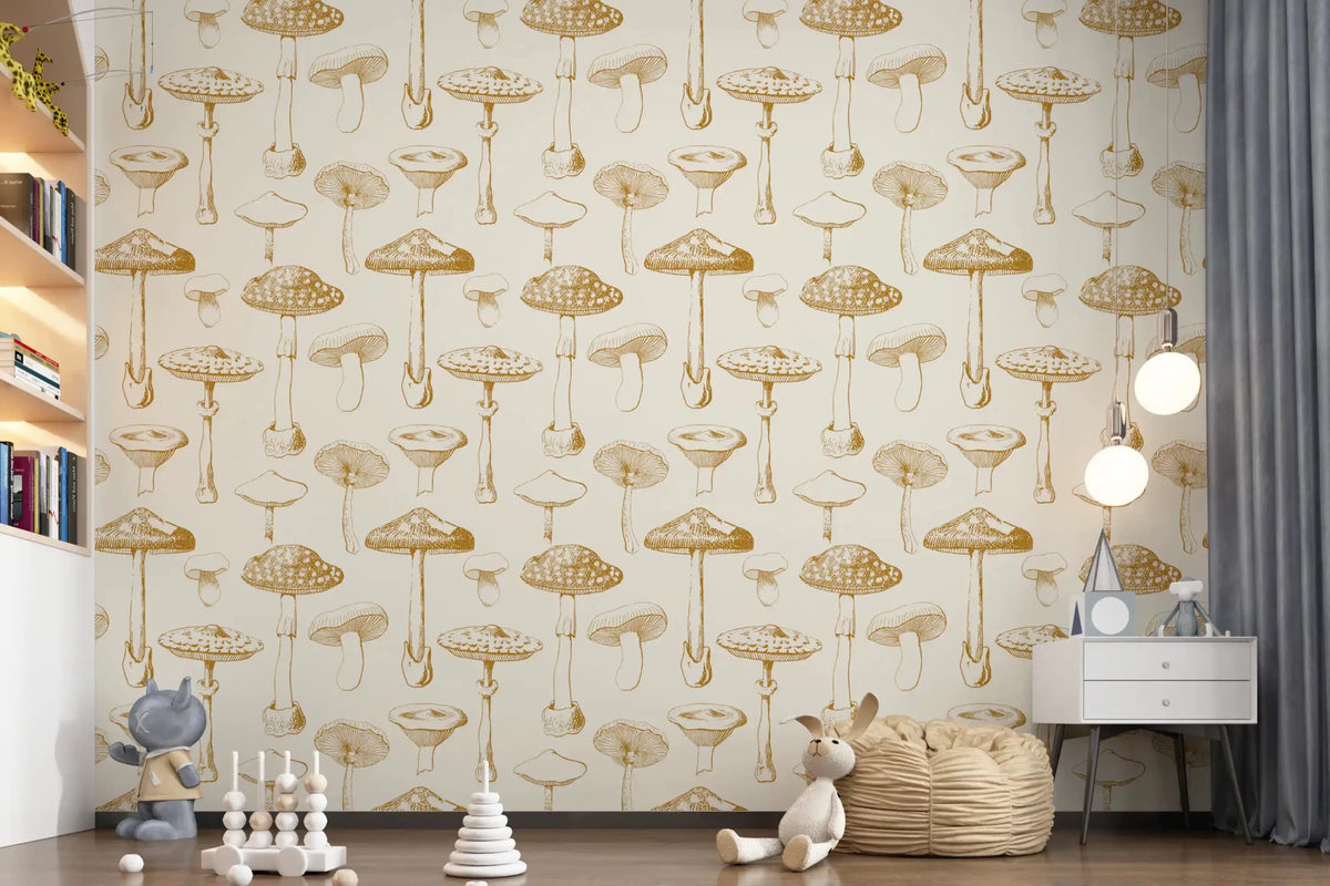 Mushroom pattern wallpaper with Golden Sketchbook style detail, GD9337