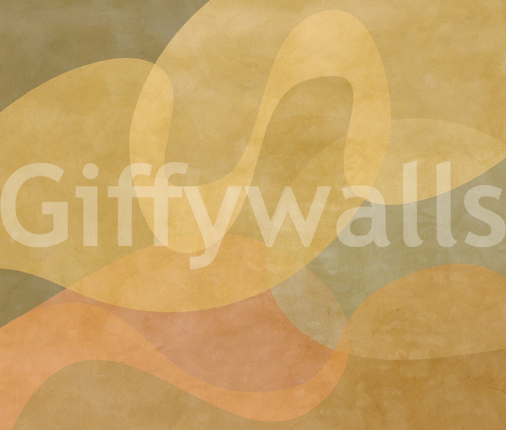 Golden Ochre Organic Flow wall mural with golden beige curved forms