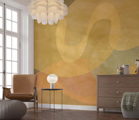 Golden Ochre Organic Flow wall mural with layered curves and neutral depth
