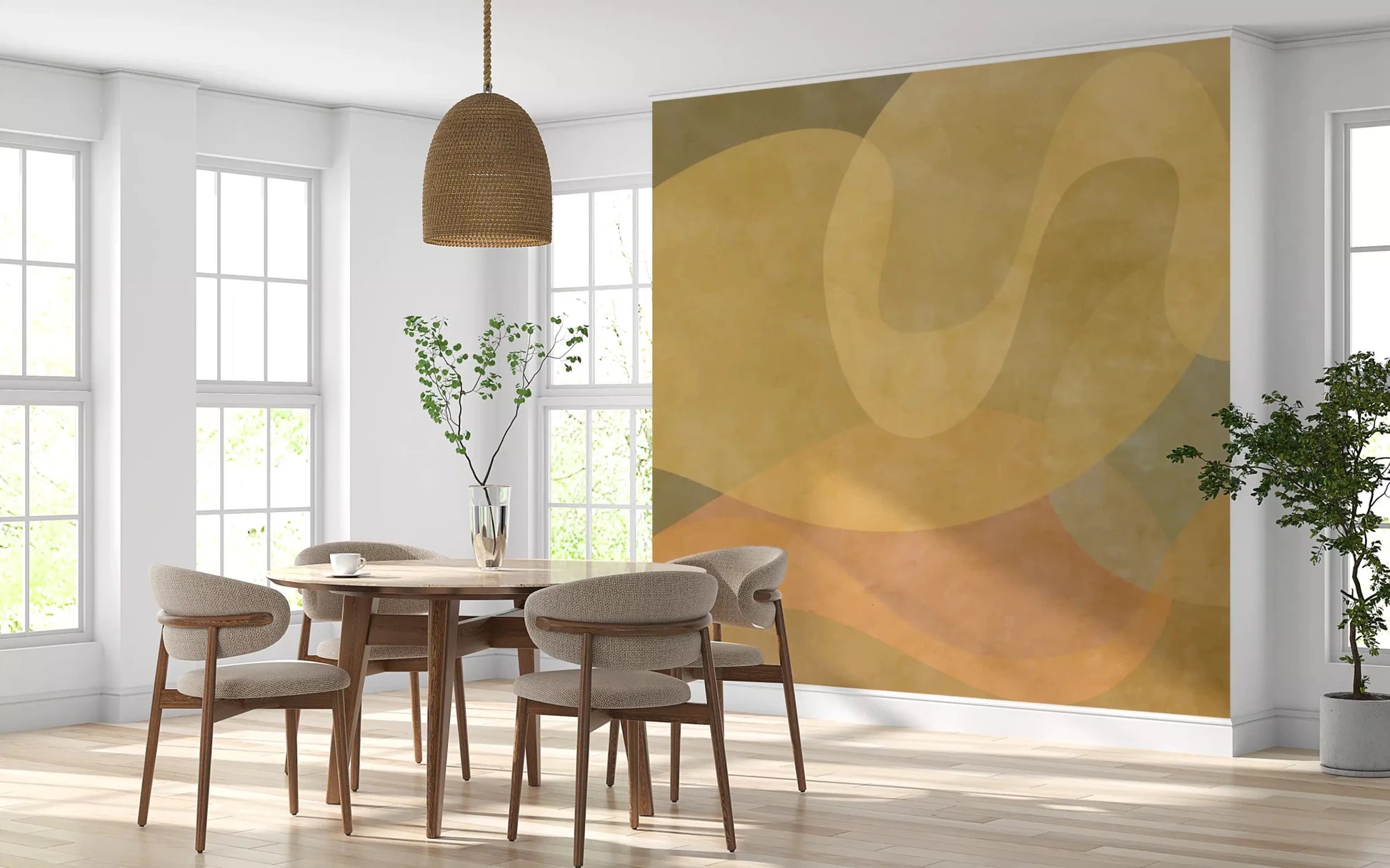 Earth-tone wall mural featuring Golden Ochre Organic Flow in calm layers