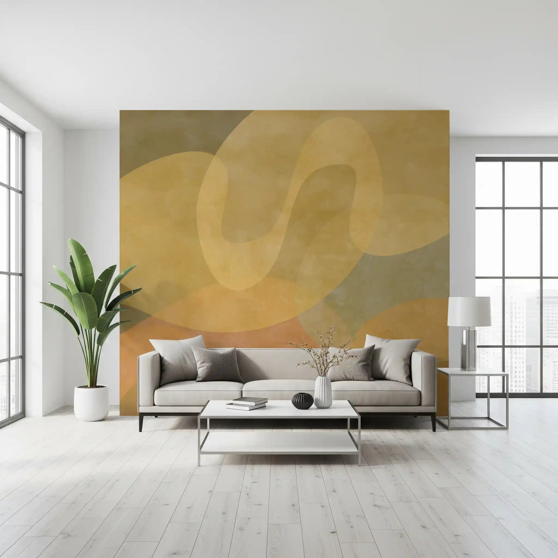 Soft abstract pattern in Golden Ochre Organic Flow wall mural design