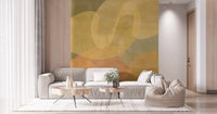 Golden Ochre Organic Flow mural with organic shapes and muted texture