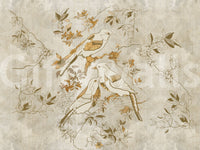 Soft aged texture defines Golden Orchard Bird wall mural with gentle contrast